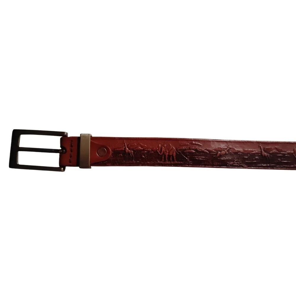 Vintage Der Lederhandler S Africa Embossed Leather‎ Safari Animal Belt Brown 38